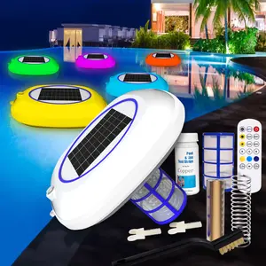 Solar Pool Cleaner & LED RGB Floating Light with Copper Ionization, Solar Powered for Crystal Clear Water, Up to 35,000 Gallons, for Fresh & Salt Water Pools & Spas