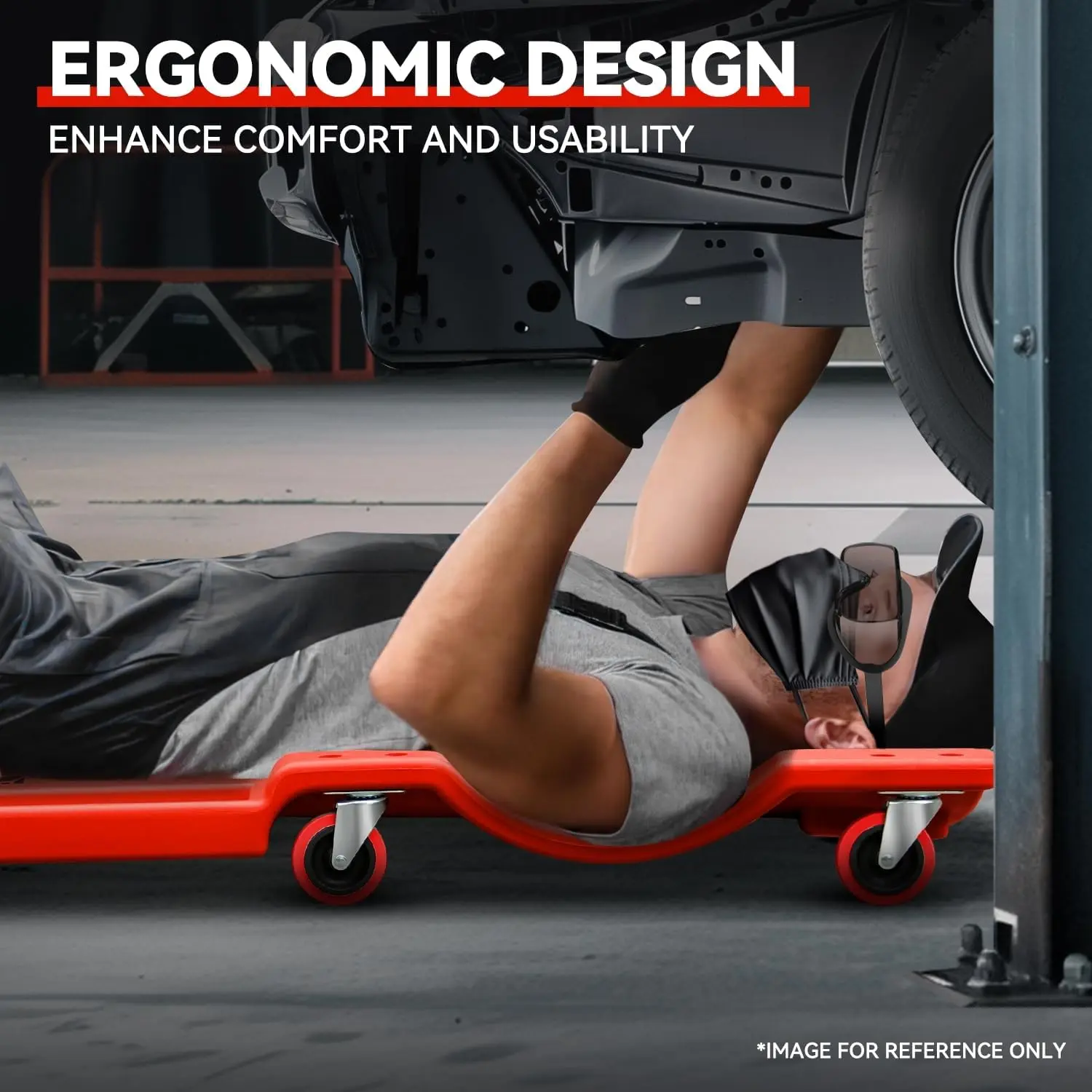 DNA MOTORING 36in Mechanic Creeper - Car Inspection Tools, Low Profile Rolling Under Car Creeper with Padded Headrest, Swivel Wheels, Side Pockets, 36in Long x 17in Wide x 4.25in H for Garage Auto Repair