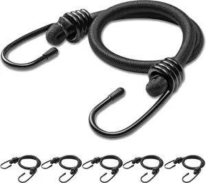 6Pcs 18-Inch Bungee Cords with Hooks, Heavy Duty Extra Strong Multi-Purpose Elastic Bungee Straps for Luggage, Camping, Tarps, Bike Rack, Outdoor Tent, Weatherproof （Black）