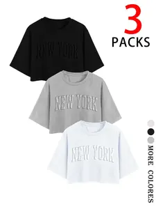 Women's Letter Print Round Neck Tee, Casual Short Sleeve Crew Neck T-shirt for Summer, Fashion Women's Top for Daily Wear