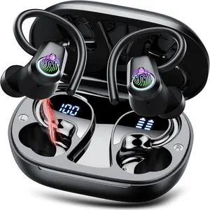 Wireless Earbuds, 2025 Ear Buds Bluetooth 5.3 Headphones Sport, 50H Playtime HD Stereo Noise Cancelling Dual LED Display, IP7 Waterproof Earphones Android IOS, Pitch Black