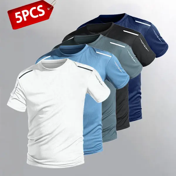 Men's Quick-Dry Gym T-Shirt 5-Pack — Reflective Elements, Breathable Fabric, Great for Workouts, Training & Everyday Use