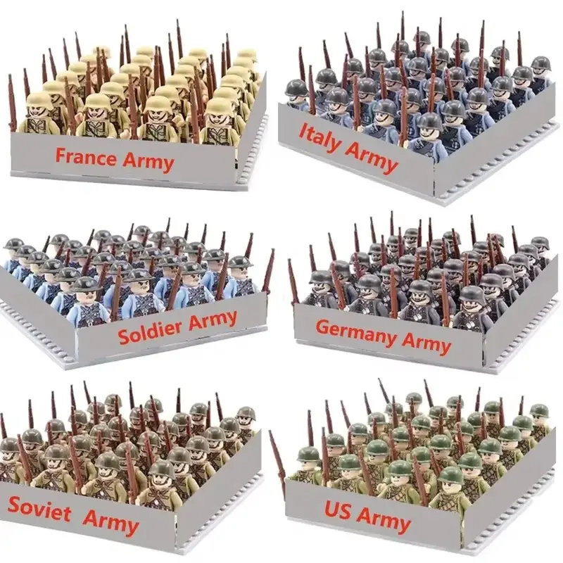 24 Pcs/Lot WW2 Military Figures Building Blocks Nation Army Soldiers Assemble Bricks Educational For Boys Christmas Gift  Toys