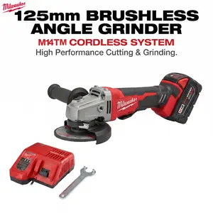 Milwaukee 125mm Cordless Angle Grinder 8500 Max RPM M14 Spindle for Rust Removal and Pipe Beveling with 4 Stage Speed Control 33mm Cutting Depth No Lock Paddle Switch Full Kit with Battery and Charger for DIY and Pros cut machine professional power tool
