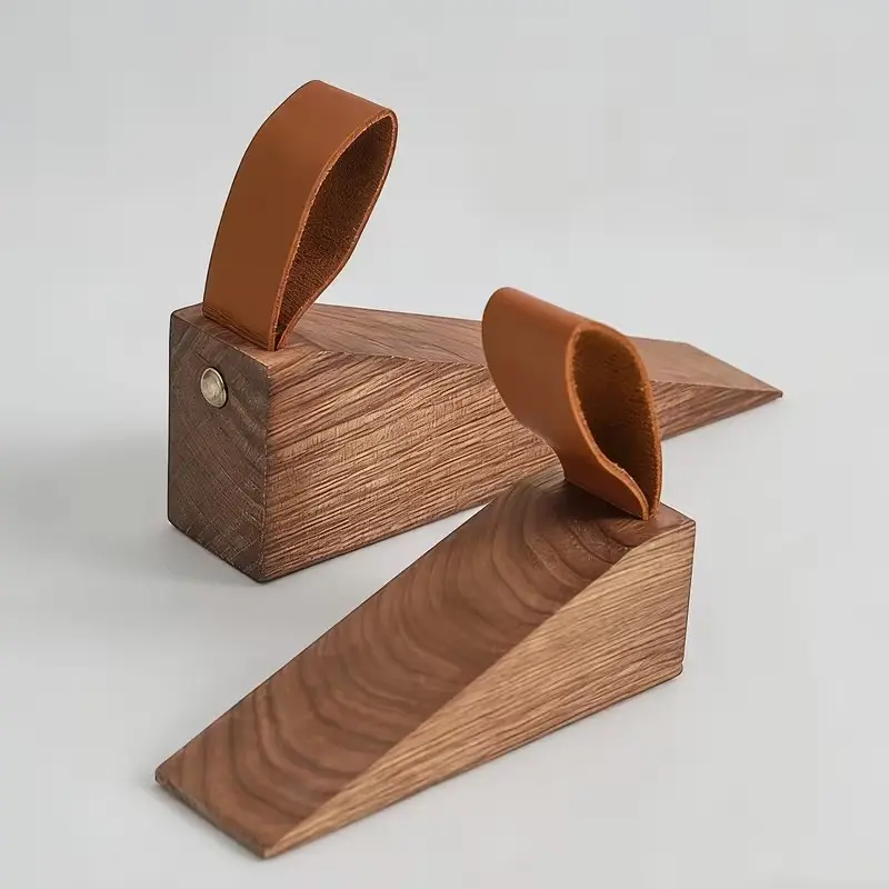 2pcs Solid Wood Door Stopper, Heightened Creative Design Anti-Slam Safety Door Wedge with Non-Slip Pad, Movable Over-the-Top Wooden Anti-Collision Door Bumper for Bedroom