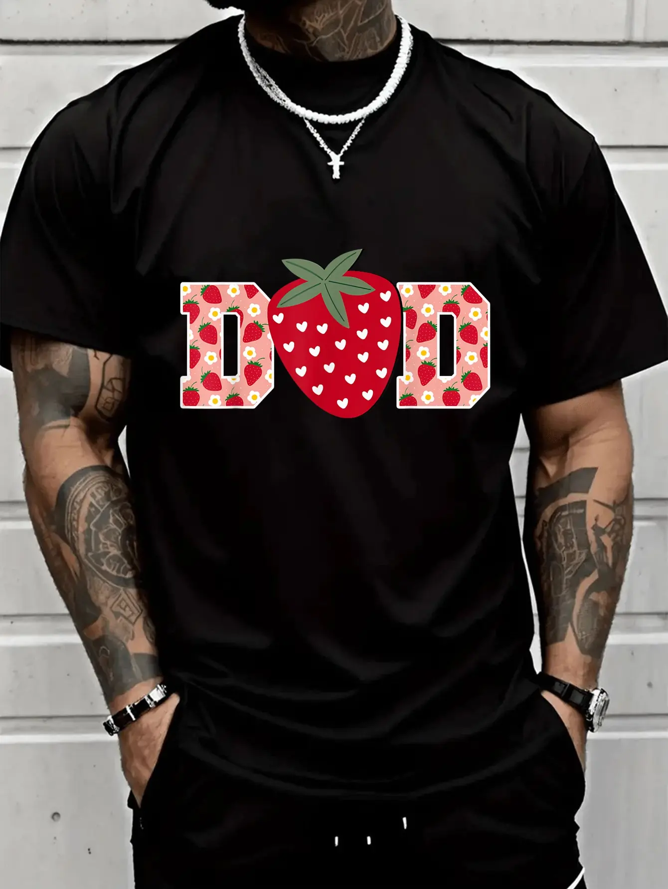 Women's Casual Graphic T-Shirt, Vintage Distressed Funny Strawberry Dad Print, 100% Cotton Shortsleeve Top with an Easy Fit, Round Neck, Wide Size Range, Easy Fit, Tshirt, Crew Neck