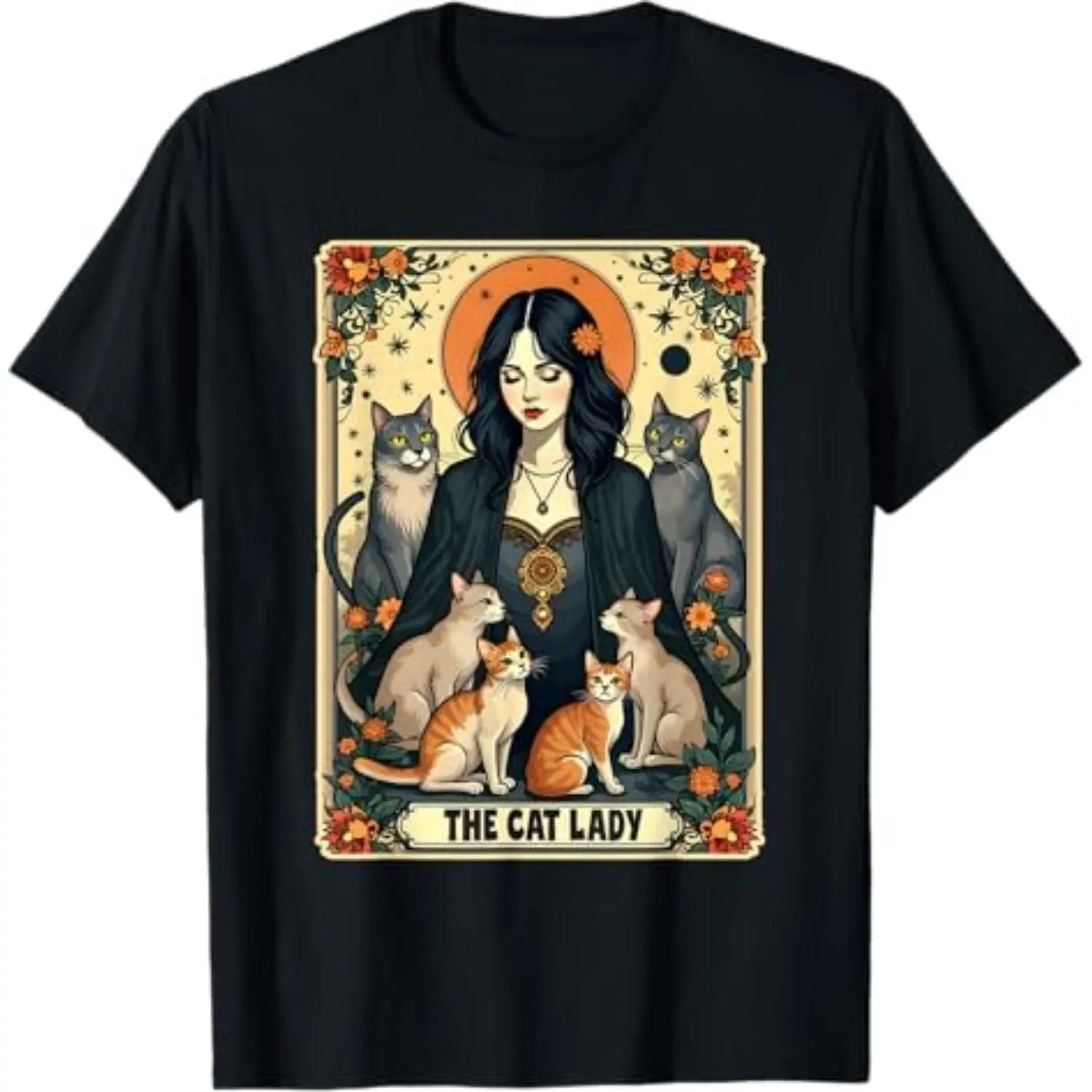 Witchy Gothic Cat Lady Tarot Card T Shirt for Women