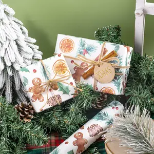 RUSPEPA Christmas Wrapping Paper Roll - Mini Roll - Gingerbread Design Great for Christmas, Holiday and Party - 17.5 Inches X 32.8 Feet