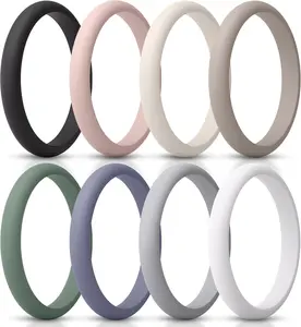 Women’s Silicone Thin and Stackable Ring Enhancers, Silicone Wedding Bands, 2.5mm Wide 2mm Thick, Variety Multipack 1-12