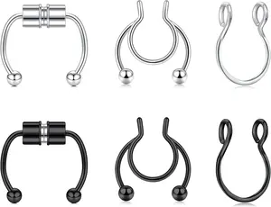 D.Bella Fake Nose Ring Hoop Fake Septum Fake Nose Stud Faux Piercing Nose Cuffs for Non Pierced Nose Magnetic Nose Jewelry for Women Men