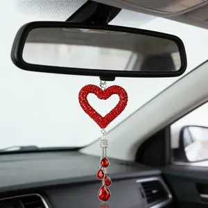 Heart-Shaped Rhinestone Car Pendant, Style High-End Rearview Mirror Decoration, Elegant Hanging Ornament for Cars, Car Interior Decor