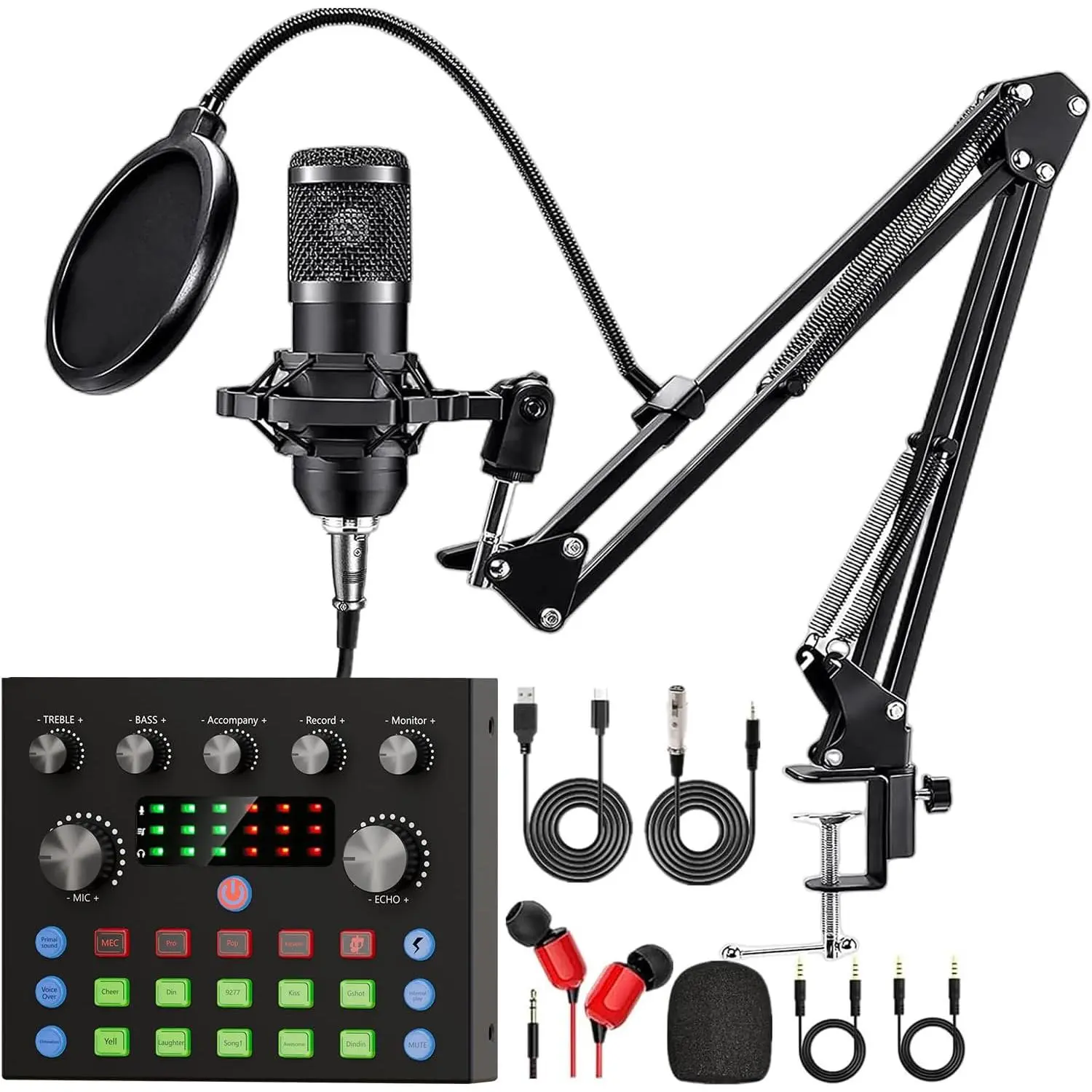 Podcast Equipment Bundle, Recording Studio Package with Podcast Microphone and Voice Changer, Live Sound Card - Audio Interface for Laptop  Vlog Living Broadcast Live Streaming YouTube