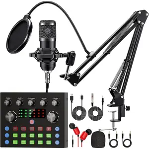 Podcast Equipment Bundle, Recording Studio Package with Podcast Microphone and Voice Changer, Live Sound Card - Audio Interface for Laptop  Vlog Living Broadcast Live Streaming YouTube