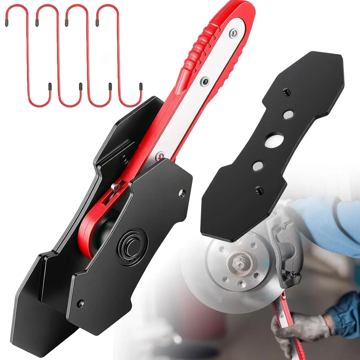 Brake Caliper Piston Press Tool for Single,Dual&Quad Piston Disc Brakes–360°Rotating Ratchet Wrench,Effort-Saving Automotive Brake Repair Tool for Car Maintenance,Portable Press-Fit Wrench(Red)