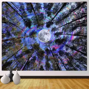 Home Decor Decoration 51x60 Inches Psychedelic Sky Tapestry Ceiling Tapestry For Dorm Room For Teen Girls Boys Trippy Forest Room Decor Lightweight Hanging Magical Nature Wall Tapestry
