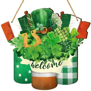 Farmhouse Wood St. Patrick's Day Door Hanger, Shamrock Welcome Sign for Irish Cottage Decor, Spring Summer Home Decoration