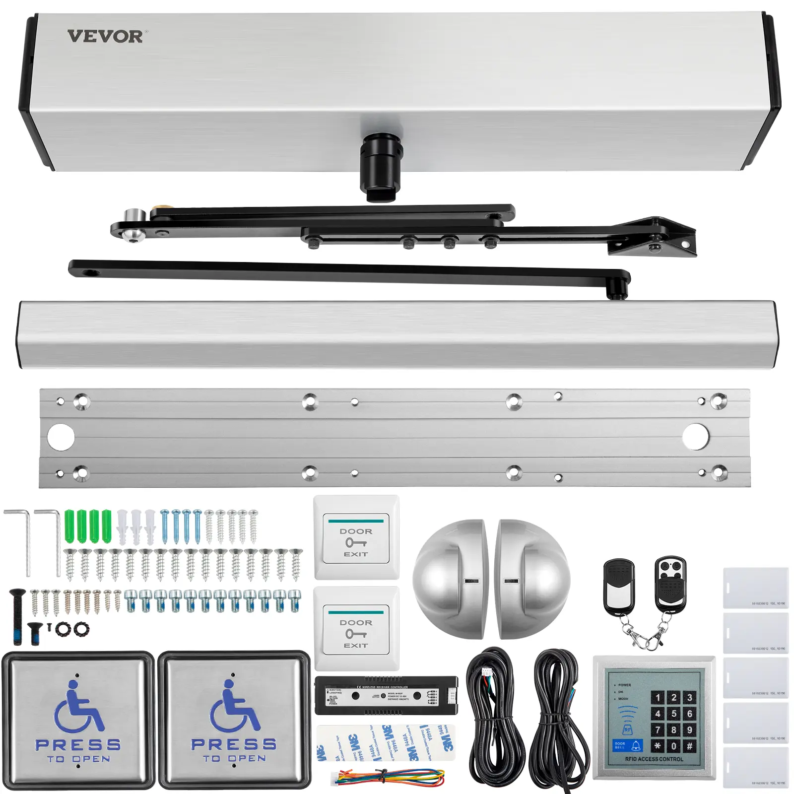 【Summerfinds】VEVOR Automatic Door Opener 100-240V for Max.220lbs DoorsSwing Door Operator for Disabilities with 2 Wireless RemotesKeypad2 Exit Buttons5 ID Cards2 Stainless Steel Push ButtonsCE Listed, Smart Door Closers