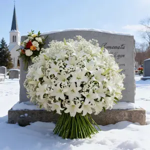 30pcs Dandelion Flowers + 5 Artificial Lilies Arrangement, Durable Plastic Decorations for Funerals & Cemeteries, Ideal Memorial Choice