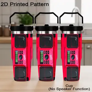 2D Pattern Design Tumbler, Insulated Mug With Bluetooth Speaker And Digital Clock Pattern Design - 20oz Stainless Steel Vacuum Water Bottle, Portable Outdoor Red Mug 30oz, Universal Travel Mug For Home And Outdoor Use(No Electronic Functionality)