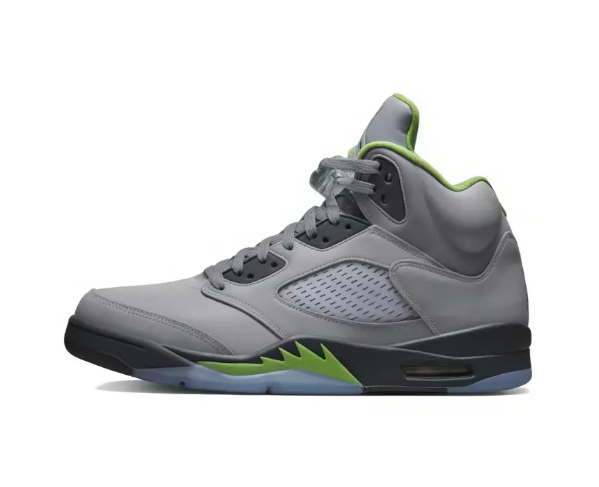 Unisex Matte Leather Mid Top Basketball Trainers, Gray Breathable Perforated Upper Lime Green Sawtooth Accent Clear Outsole Lace Up Street Sports Sneakers