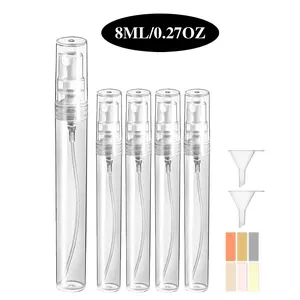5Pack 8ml Mini Refillable Perfume/Cologne Spray Bottles - Leak-Proof Travel Reusable Dispensers with 2 Funnels & Labels, Clear Glass for Beauty Care, Travel Hair Mist,PlantsCleaningFineMist,Empty Fragrance Bottles, Powerful Even Spray, Durable