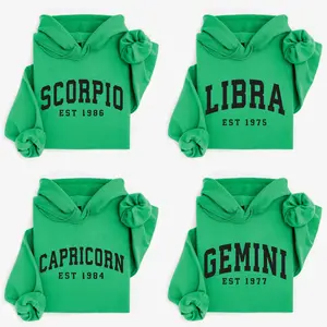 (Leave A Note or DM to Shop) Custom Year, Custom Zodiac Hoodie – Irish Green Color, Est Your Year Astrology Top, Cute Horoscope Energy Gift, Unisex Hoodies, Birthday Zodiac Sign Outfit 2025 - HARSIN