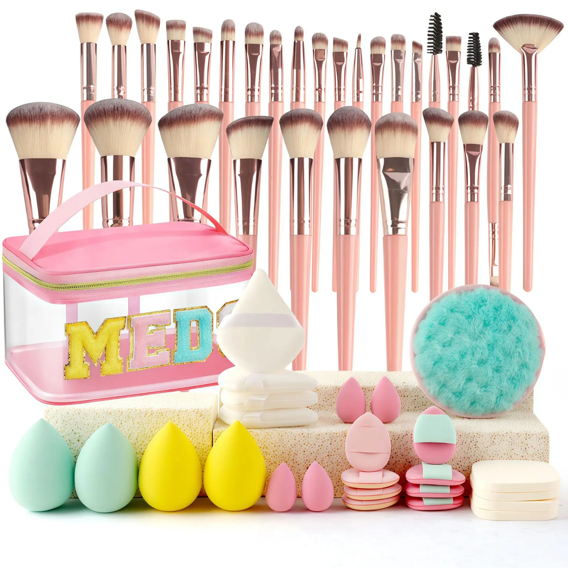 Makeup Brush Set with Beauty Blenders & Cosmetic Bag - Professional Makeup Tool Kit for Foundation, Blending & Contouring - Face Makeup Brushes Kits Ultimate Contour Brush