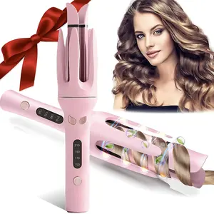 Fully automatic electric curling wand, 28 mm big wave curler, lazy rotating hair curler with intelligent anti-tangle protection, negative ion hair care, 4 heat settings, fast heating curling stick for long-lasting soft curls, portable styling tool for eve