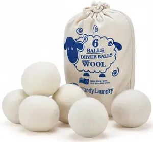 Wool Dryer Balls, 2.5 in Laundry Accessories - Natural Fabric Softener, Reusable, Reduces Clothing Wrinkles, Saves Drying Time, Better Alternative to Plastic Balls & Liquid Softener (6-Pack)