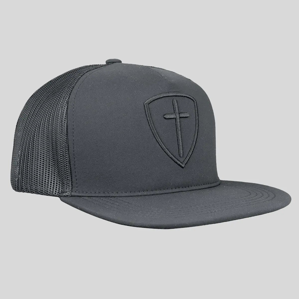 Kerusso Men's Black Christian Snapback Baseball Cap - Structured, Lofted Embroidery, Mesh, Mid-Rise, One Size Fits Most, Cross & Shield Design, God's Love Message, Do Not Wash, Share the Gospel, Christians, Cross And Shield