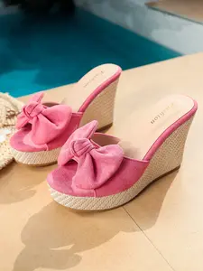 Women's Elegant Bow Heeled Sandals, Closed-Toe Straw Slippers, Versatile Vacation Shoes, Casual Above Ankle PU Leather Rubber Sole