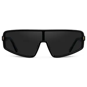 Nova - Women's Oversized Shield Sunglasses with Flat-top Brow Monolens Design and Vertical Metal Accents