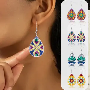 DIY Diamond Art Teardrop Statement Earrings Set - Flat Pierced Fashion Jewelry, DIY Needlework Toy for Outfit Enhancement