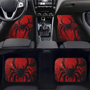 4-piece set of black spider print car floor mats, all-season universal car mats, easy-to-clean automotive interior accessories, suitable for sedans, SUVs, and commonly used for cars, Car Accessory