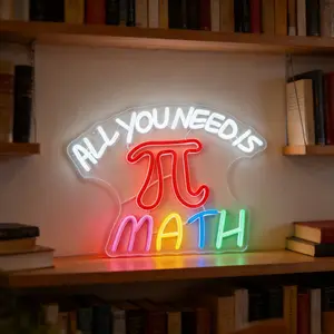 "ALL YOU NEED IS MATH" π symbol neon sign, suitable for study, classroom, mathematics studio, educational atmosphere, good things, easy installation, create a fun learning atmosphere