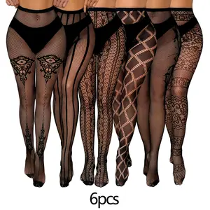 6/4/1 Pack Black Fishnet Stockings - High Waisted Suspender Tights Bundle - Sexy Mesh Bodystocking Value Set