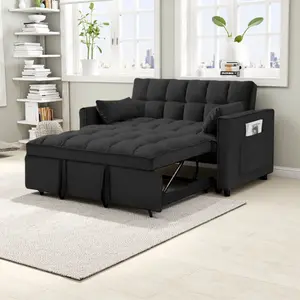 Vinform 55" 3 in 1 Convertible Sleeper Sofa Bed, Pull Out Loveseat Couch with Storage Pocket, Black