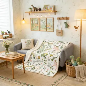 Cute Dino Kids Bed Throws,Kawaii Pink Green Dinosaur Throw Blanket for Kids Boys Gift,Cartoon Wildlife Floral Leaves Plant Lightweight Sherpa Blanket for Sofa,Baby