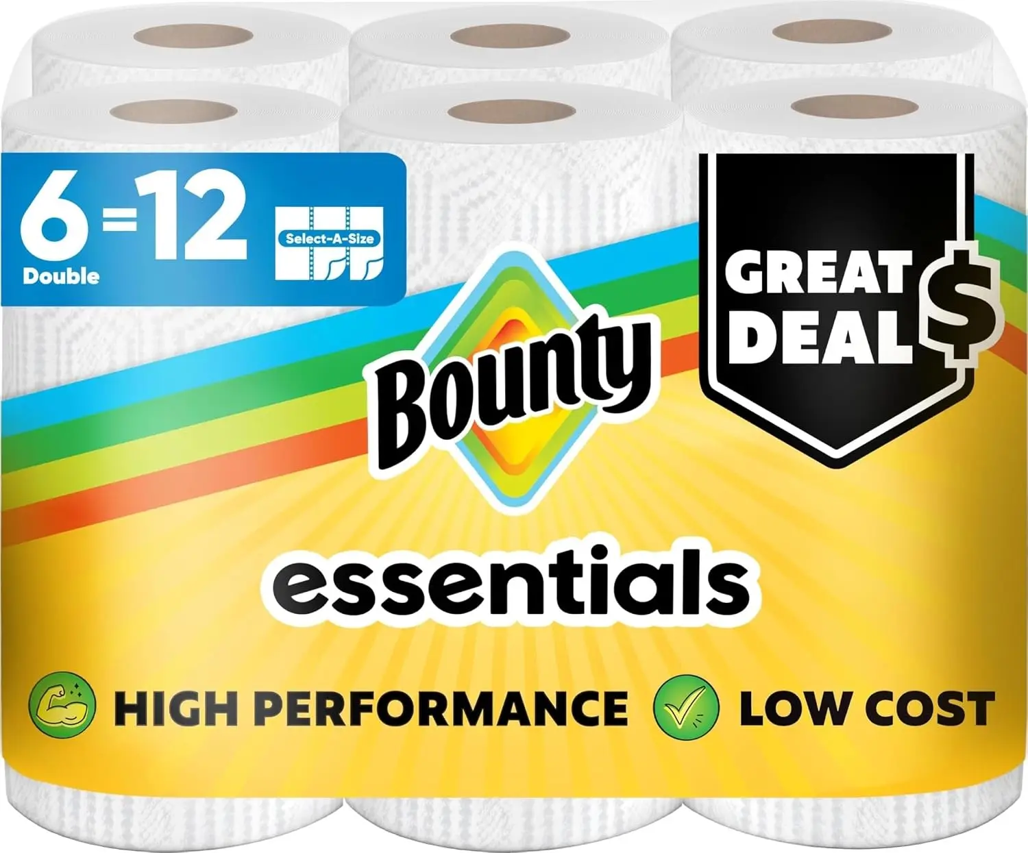 Bounty Essentials Select-A-Size Paper Towels, 6 Double Rolls, White, 108 Sheets Per Roll