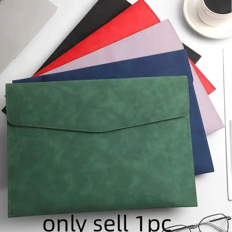 A5 Leather File Bag, Thickened Document Case, Snap Button Waterproof Storage Pouch, Durable Organizer for Office Supplies, File Storage Folder, Documents Organizer