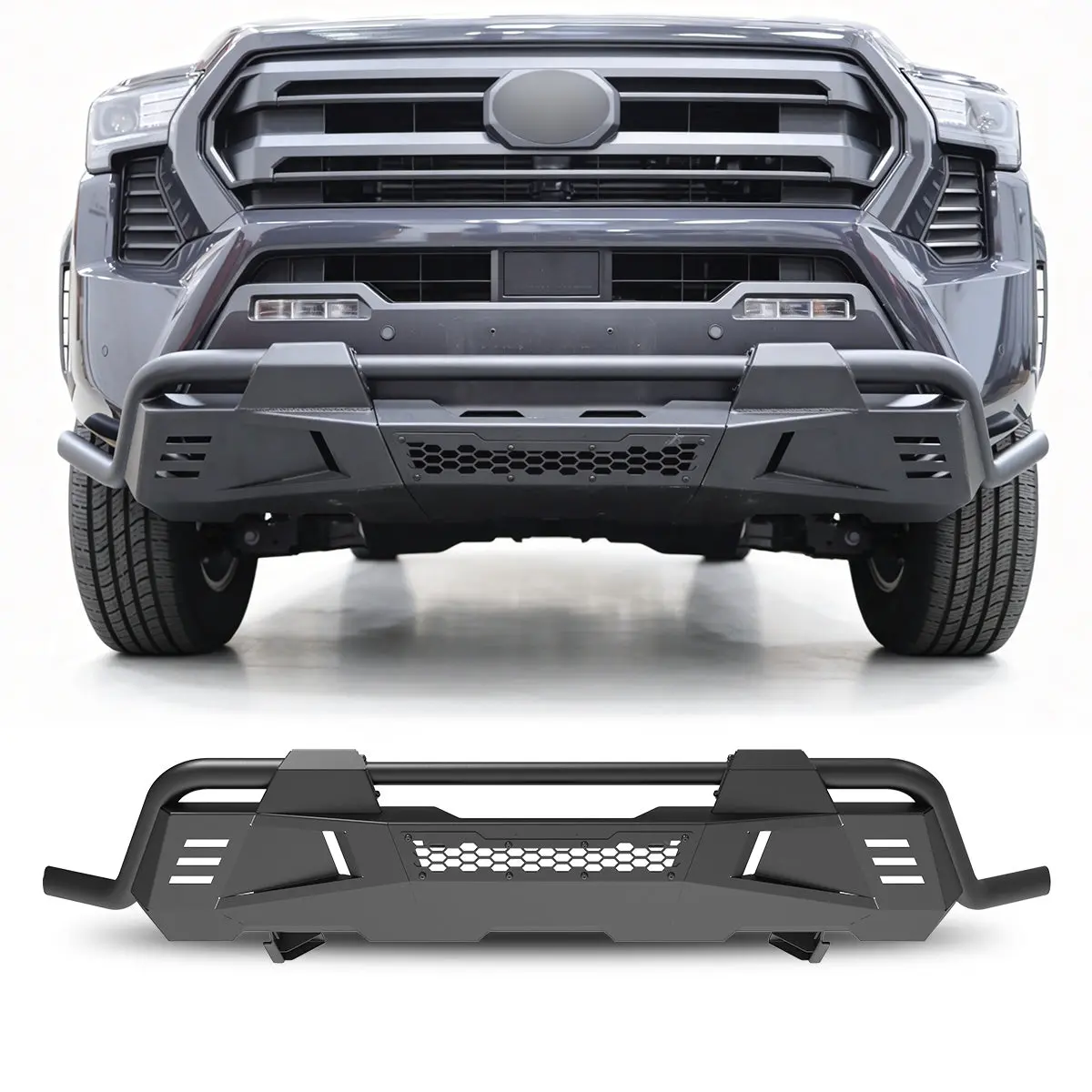 WOLFSTORM Heavy-Duty Angular Steel Front Bumper for 2024-2026 Toyota Tacoma, Customizable Off-Road Design with Protection, Includes All Mounting Hardware, D-Rings Not Included