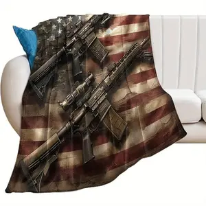Patriotic American Flag & Gun Throw Blanket - Soft, Cozy Flannel, Suitable for beds and sofas can also be given as a gift