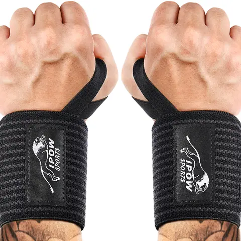 IPOW Unisex Adult 18-in IPF-Approved Heavy-Duty Wrist Wraps, 2-Pack Gym Accessories with Thumb Loop for Weight Lifting