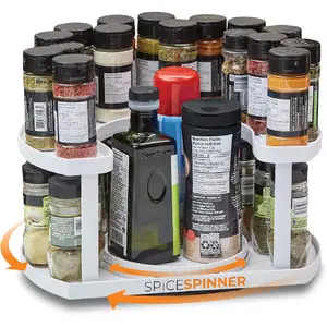 Spice Spinner Two-Tiered Spice Organizer & Holder That Saves Space, Keeps Everything Neat, Organized & Within Reach With Dual Spin Turntables