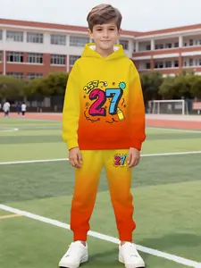 Boys' Spring Autumn Hoodie Set - Korean Street Style Trendy 2-Piece Tracksuit for Big Kids