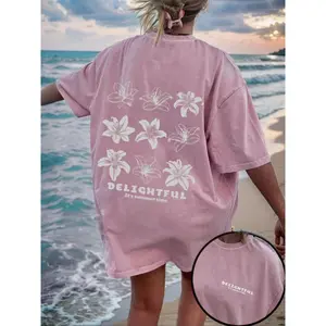 Floral & Letter Print Round Neck Tee, Casual T-shirt, Ladies Summer Outfit for Daily Wear