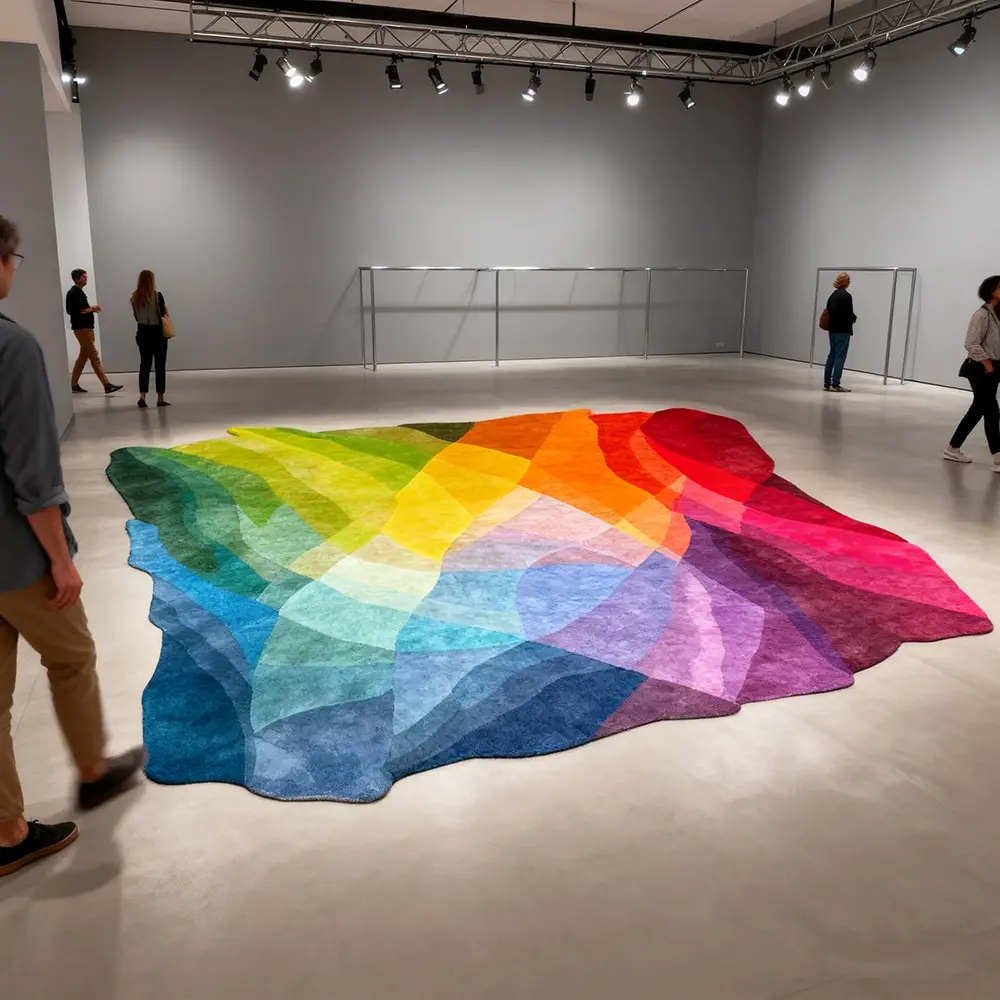 Rainbow Wave Texture Asymmetrical Rug, Textured Rug, Trendy Geometric Decorative Mat, Nordic Style Home Living Room Bedroom Entrance Non-Slip Artistic Carpet