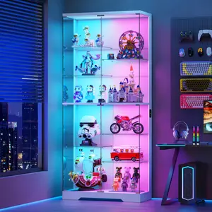 FREDEES 71'' Glass Display Cabinet - with RGB Lights,10-Tier Curio Cabinet with Glass Doors,Lockable Figure Display Case with Human Body Sensor,Tall Showcase Cabinets for Collectibles