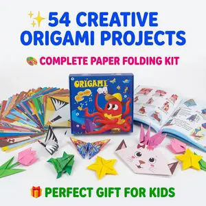 Kids' Unisex Origami Kit for 5-16 Years, 116-Page DIY Paper Folding Craft Set with 54 Patterns, 58-Page Step-by-Step Guide, Beginner-Friendly Tutorials, Creative Birthday Gift for Educational Arts & Crafts