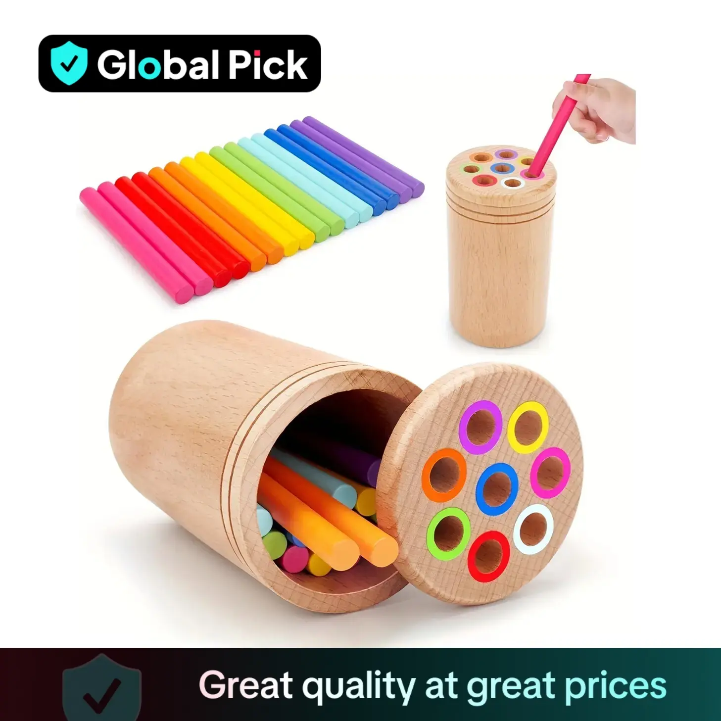 Wooden Montessori Stick Toy, 1 Set Colorful Hand-eye Coordination Classification Teaching Toy, Hands-on Ability Training for Kids